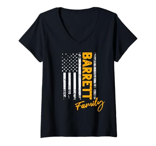 Damen USA Barrett Familienname Barrett Nachname Barrett T-Shirt mit V-Ausschnitt von US Barrett Familie Herren Damen