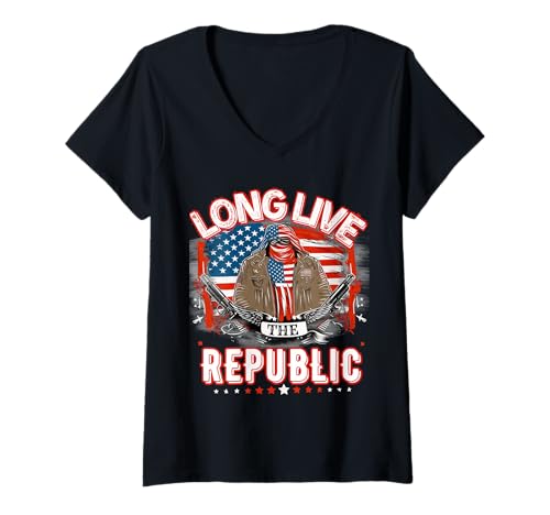 Damen Lang lebe die Republik, US-Flagge, demokratisch T-Shirt mit V-Ausschnitt Damen Lang lebe die Republik, US-Flagge, demokratisch T-Shirt mit V-Ausschnitt von US Flag Patriotic