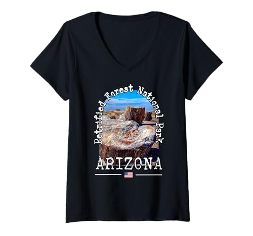 Damen Petrified Forest-Nationalpark, Arizona, Navajo, Apache County T-Shirt mit V-Ausschnitt von US Flag Petrified Forest National Park Souvenirs