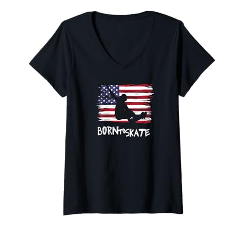 Damen skater skateboard usa flagge sport patriot LOL Cool T-Shirt mit V-Ausschnitt von US Flag Sport design