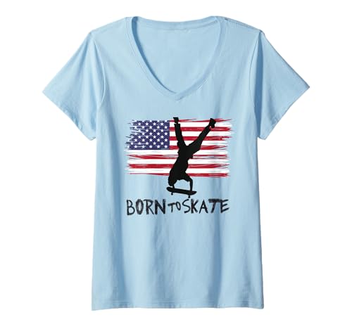 Damen skater skateboard usa flagge sport patriot trick balance T-Shirt mit V-Ausschnitt von US Flag Sport design