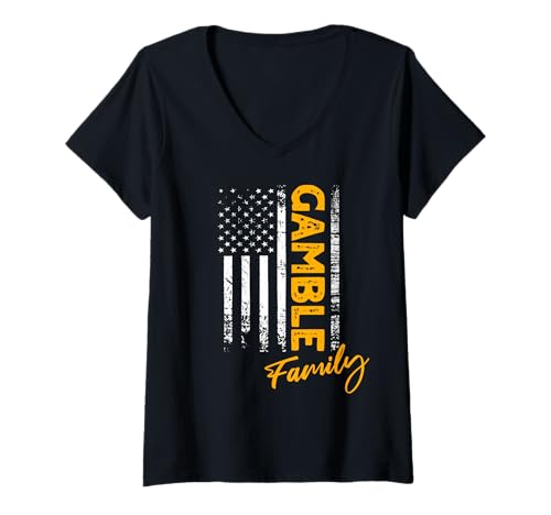 Damen USA Gamble Familienname Gamble Nachname Gamble T-Shirt mit V-Ausschnitt von US Gamble Familie Herren Damen