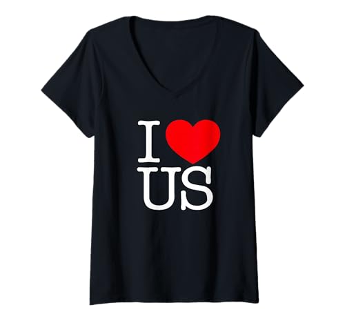 Damen I Love (Herz) US T-Shirt mit V-Ausschnitt von US Gift Idea Co.