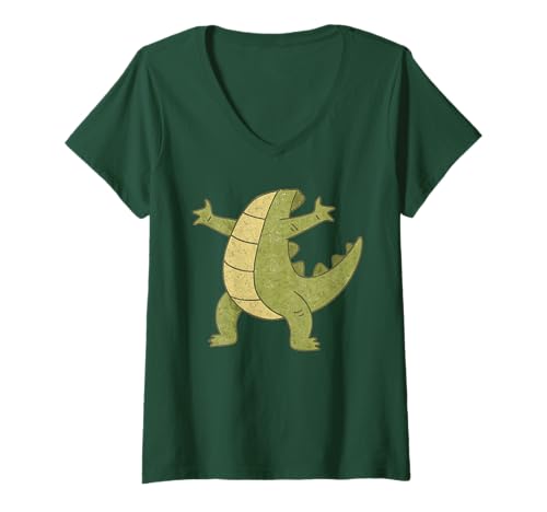 Damen Lustiges Cartoon-Krokodil süßes Alligator-Kostüm T-Shirt mit V-Ausschnitt von US32 Alligator Costume Reptile Fun
