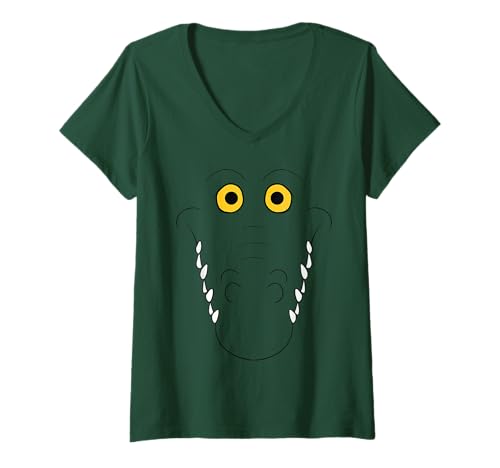 Damen Alligator Krokodil Gesicht Kostüm Easy Halloween T-Shirt mit V-Ausschnitt Damen Alligator Krokodil Gesicht Kostüm Easy Halloween T-Shirt mit V-Ausschnitt von US32 Alligator Crocodile Face Funny Crocodile Face