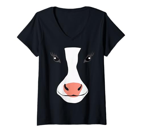 Damen Kuhgesicht, lustig, niedlich, Bauernhoftier-Kostüm, T-Shirt für Kinder und Erwachsene T-Shirt mit V-Ausschnitt Damen Kuhgesicht, lustig, niedlich, Bauernhoftier-Kostüm, T-Shirt für Kinder und Erwachsene T-Shirt mit V-Ausschnitt von US32 Back To School
