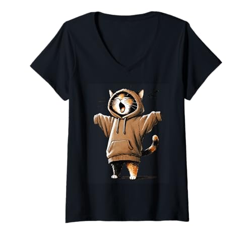 Damen Sleepy Cat in Outfit Cute Gähnendes Kätzchen Gemütlich Lustig Faule Katze T-Shirt mit V-Ausschnitt Damen Sleepy Cat in Outfit Cute Gähnendes Kätzchen Gemütlich Lustig Faule Katze T-Shirt mit V-Ausschnitt von US32 Cozy Cat Club