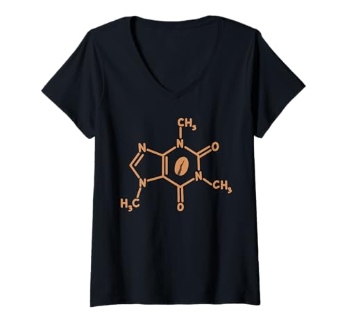 Damen Koffein Molekül Kaffeebohne Lustig Chemie Wissenschaft Kaffee T-Shirt mit V-Ausschnitt von US32 Nerdy Coffee Club