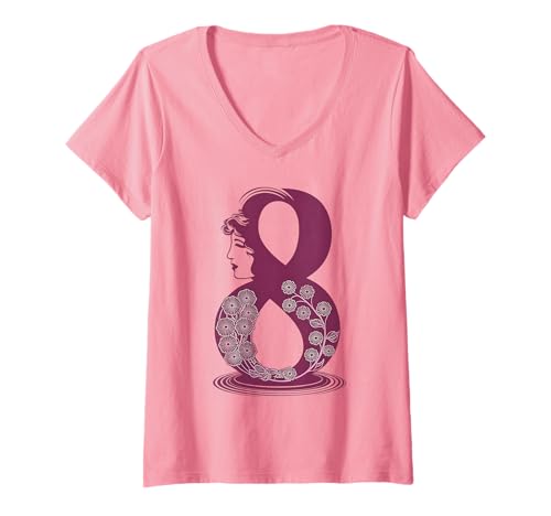Damen Internationaler Frauentag 8. März Floral Empowerment Design T-Shirt mit V-Ausschnitt von US32 Women’s Day Empowerment Art