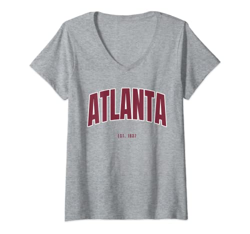 Damen ATLANTA City US EST. 1837 Vintage - Heather Gray T-Shirt mit V-Ausschnitt von USA 90s Classic Retro