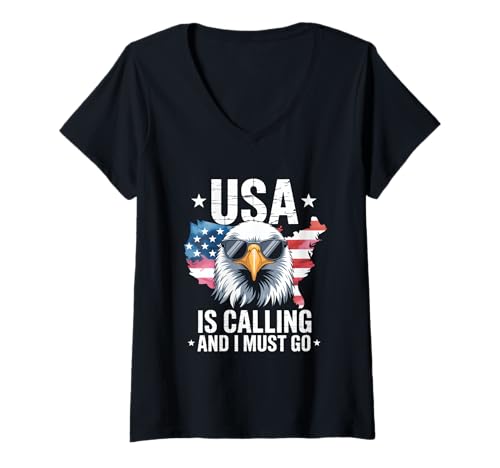 Damen USA is Calling and I Must Go Adler Amerika Flagge T-Shirt mit V-Ausschnitt Damen USA is Calling and I Must Go Adler Amerika Flagge T-Shirt mit V-Ausschnitt von USA Adler Amerika Flagge Patriotisch Reise