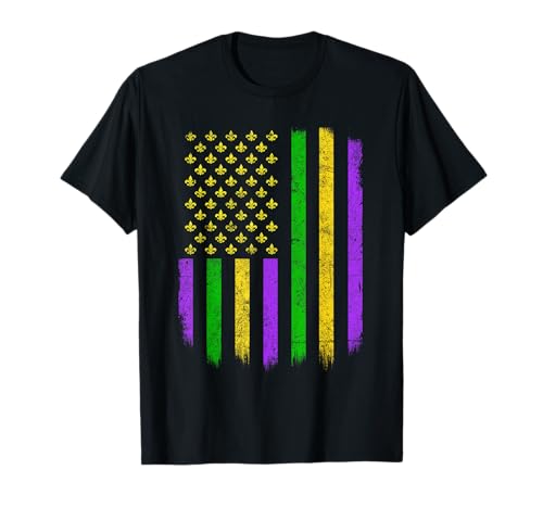 Mardi Gras Retro Mardi Gras Herren Damen Amerikanische Flagge T-Shirt von USA American Flag Mardi Gras Crawfish Graphic Tee