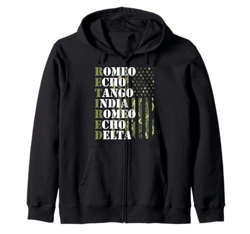 Ruhestand, US-Militär, Männer, Frauen, Phonetisches Alphabet, Ruhestand Kapuzenjacke von USA American Flag Thank you Veterans Proud Veteran