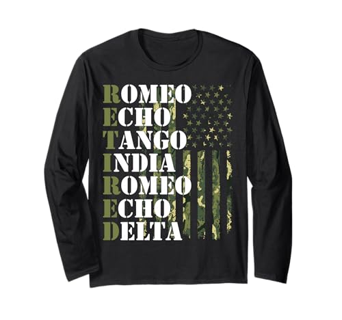 Ruhestand, US-Militär, Männer, Frauen, Phonetisches Alphabet, Ruhestand Langarmshirt von USA American Flag Thank you Veterans Proud Veteran