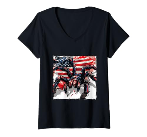 Damen Amerikanische Spinne Maskottchen USA Flagge T-Shirt mit V-Ausschnitt Damen Amerikanische Spinne Maskottchen USA Flagge T-Shirt mit V-Ausschnitt von USA Animals Mood Inc
