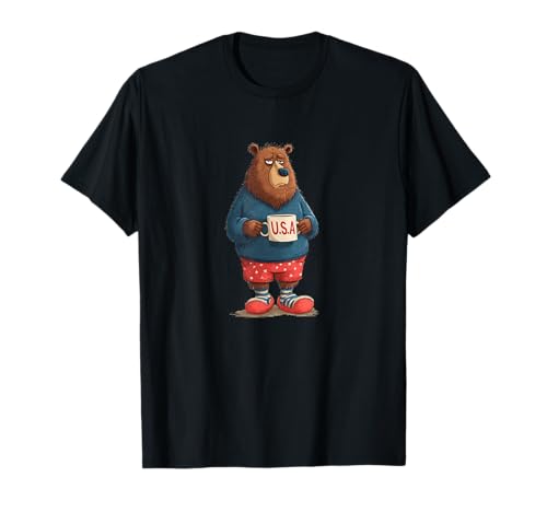 Mürrischer Bär mit patriotischem Becher für Erwachsene und Kinder T-Shirt Mürrischer Bär mit patriotischem Becher für Erwachsene und Kinder T-Shirt von USA Bear