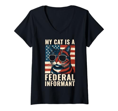 Damen My Cat is A Federal Informant T-Shirt mit V-Ausschnitt Damen My Cat is A Federal Informant T-Shirt mit V-Ausschnitt von USA Cat