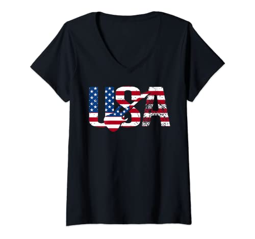 Damen Country Music Linedance Western USA Flagge T-Shirt mit V-Ausschnitt Damen Country Music Linedance Western USA Flagge T-Shirt mit V-Ausschnitt von USA Country Gitarren Musik