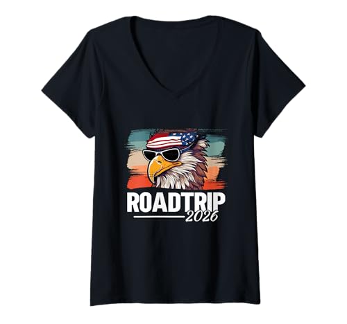 Damen Roadtrip Must Have Reise Auto Rundreise 2026 Fanartikel USA T-Shirt mit V-Ausschnitt von USA Fanartikel und Roadtrip Must Have