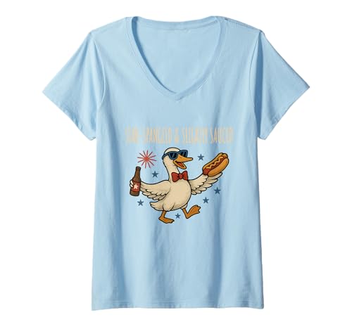 Damen Star Spangled & Slightly Sauce - 4th of July Patriotic Shirt T-Shirt mit V-Ausschnitt von USA Fourth of July American Flag Patriotic Shirts