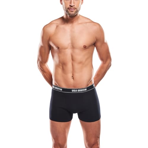 3X Boxershorts Herren Baumwolle Unterhosen Unterwäsche Baumwolle Retroshorts (DE/NL/SE/PL, Alphanumerisch, L, Regular, Regular, 3er Pack Schwarz) von USA Griffin