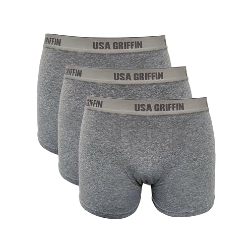 3X Boxershorts Herren Baumwolle Unterhosen Unterwäsche Baumwolle Retroshorts (DE/NL/SE/PL, Alphanumerisch, XL, Regular, Regular, 3er Pack Grau Mel.) von USA Griffin