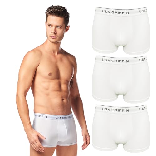 USA Griffin Boxershorts Herren Unterhosen 3er Pack Männer Unterwäsche Men Shorts Pants Baumwolle Underwear Bottoms Boxers (Weiß, XXL) von USA Griffin