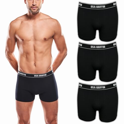 USA Griffin Boxershorts Herren Unterhosen Männer Unterwäsche Men Shorts Pants Baumwolle Underwear Bottoms Boxers 3er Pack (DE/NL/SE/PL, Alphanumerisch, XL, Regular, Regular, Schwarz) von USA Griffin