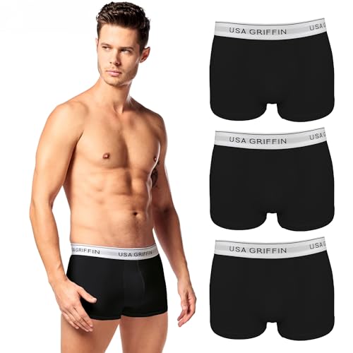 USA Griffin Boxershorts Herren Unterhosen 3er Pack Männer Unterwäsche Men Shorts Pants Baumwolle Underwear Bottoms Boxers (Schwarz, XL) von USA Griffin