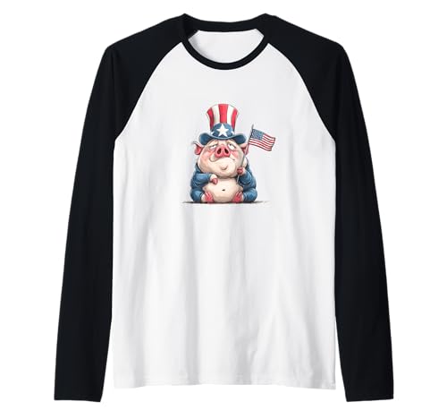 Tolles Schwein in US-Kleidung für Erwachsene und Kinder Raglan von USA Pig Outfit