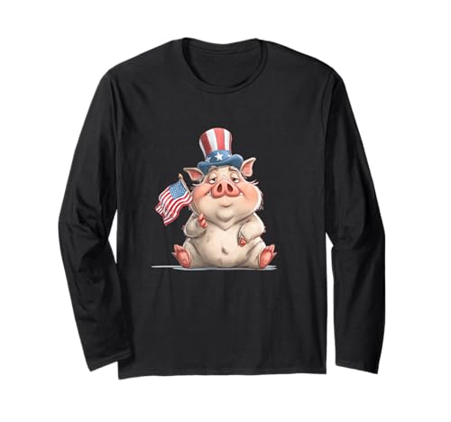 Tolles Schweine-Kostüm in US-Farben für Erwachsene und Kinder Langarmshirt von USA Pig Outfit