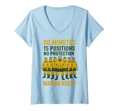 Damen 80 Minuten 15 Positionen. Kein Schutz Wanna Ruck? T-Shirt mit V-Ausschnitt Damen 80 Minuten 15 Positionen. Kein Schutz Wanna Ruck? T-Shirt mit V-Ausschnitt von USA Rugby American Flag 4th of July Patriotic Gift