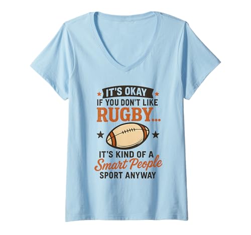 Damen Es ist okay, wenn du Rugby Nicht magst, es sind ziemlich kluge Leute T-Shirt mit V-Ausschnitt Damen Es ist okay, wenn du Rugby Nicht magst, es sind ziemlich kluge Leute T-Shirt mit V-Ausschnitt von USA Rugby American Flag 4th of July Patriotic Gift