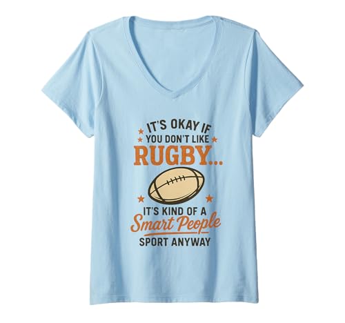 Damen Es ist okay, wenn du Rugby Nicht magst, es sind ziemlich kluge Leute T-Shirt mit V-Ausschnitt Damen Es ist okay, wenn du Rugby Nicht magst, es sind ziemlich kluge Leute T-Shirt mit V-Ausschnitt von USA Rugby American Flag 4th of July Patriotic Gift