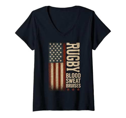 Damen Rugby Blood Sweat Prellungen USA Amerikanische Flagge Patriotisch T-Shirt mit V-Ausschnitt Damen Rugby Blood Sweat Prellungen USA Amerikanische Flagge Patriotisch T-Shirt mit V-Ausschnitt von USA Rugby American Flag 4th of July Patriotic Gift