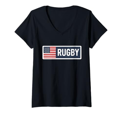Damen USA Rugby Amerikanische Flagge T-Shirt mit V-Ausschnitt Damen USA Rugby Amerikanische Flagge T-Shirt mit V-Ausschnitt von USA Rugby American Flag 4th of July Patriotic Gift