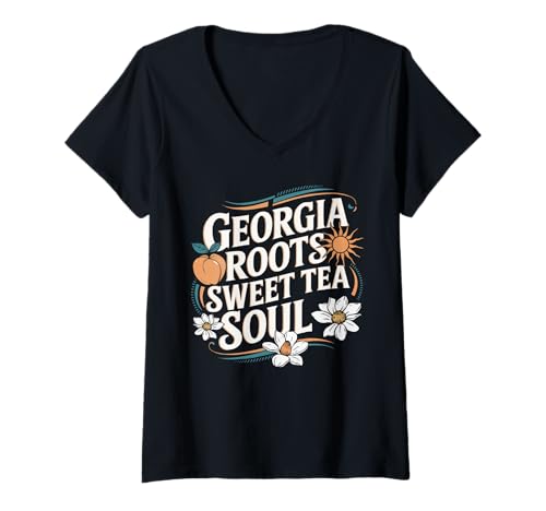Damen Georgien USA Staat Amerika Reise Amerika Amer T-Shirt mit V-Ausschnitt Damen Georgien USA Staat Amerika Reise Amerika Amer T-Shirt mit V-Ausschnitt von USA State America American Tourist Travel
