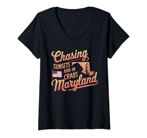 Damen Maryland USA State America Reisen Amerikaner Marylander T-Shirt mit V-Ausschnitt Damen Maryland USA State America Reisen Amerikaner Marylander T-Shirt mit V-Ausschnitt von USA State America American Tourist Travel