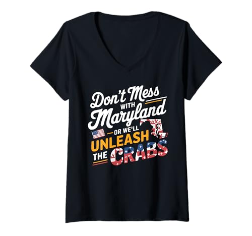 Damen Maryland USA State America Reisen Amerikaner Marylander T-Shirt mit V-Ausschnitt von USA State America American Tourist Travel