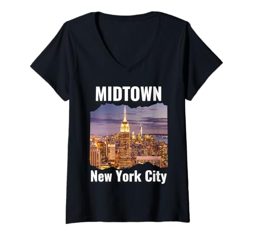 Damen Midtown NYC New York City Souvenir Männer Familien Väter Kinder T-Shirt mit V-Ausschnitt von USA Travel Memorabilia US New York City Born Pride
