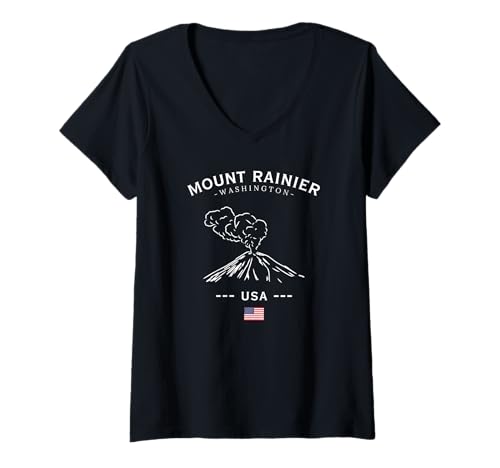 Damen Mount Rainier Washington USA Souvenir Vulkan Nationalpark T-Shirt mit V-Ausschnitt von USA Volcano Souvenir Shop