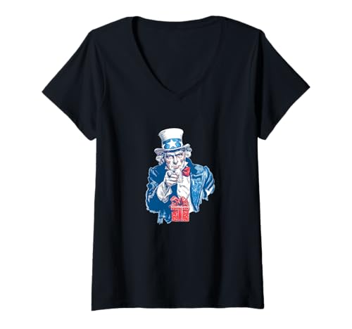 Damen Cooles Weihnachts-Kostüm mit diesem patriotischen Look T-Shirt mit V-Ausschnitt von USA Xmas Outfit
