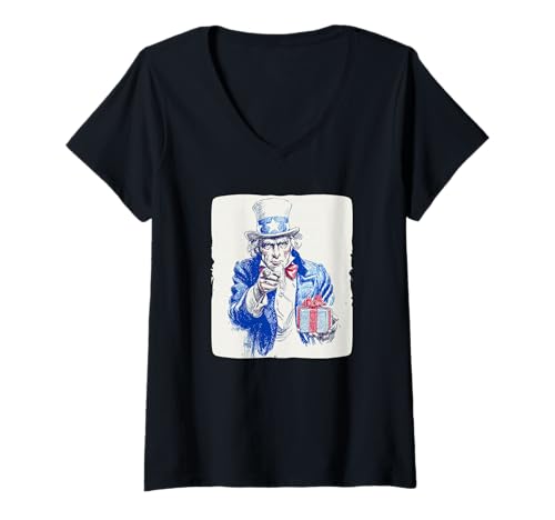 Damen Patriotisches Weihnachtskostüm T-Shirt mit V-Ausschnitt von USA Xmas Outfit