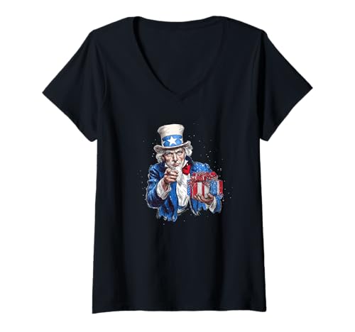 Damen Schöner US-Weihnachts-Look T-Shirt mit V-Ausschnitt Damen Schöner US-Weihnachts-Look T-Shirt mit V-Ausschnitt von USA Xmas Outfit