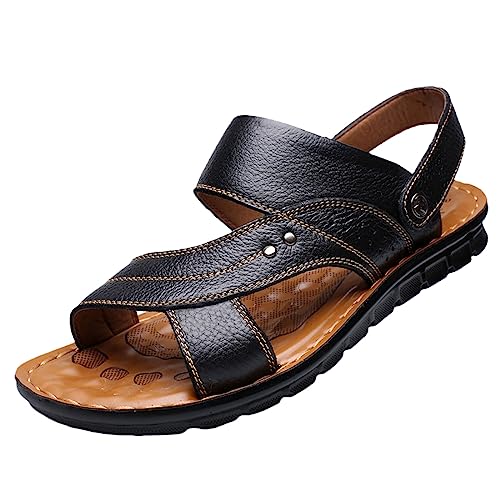 Herren Leder Sandalen Offene Zehe Strand Outdoor Slides Mode Casual Hausschuhe Zwei Verwendungen Sommer Plus Größe Schuhe, Schwarz , 42.5 EU von USACEK