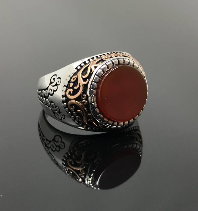 Handgemachte 925K Runde Achat Stein | Aqeeq Männer Der Ring Aus Sterlingsilber - Hervorragende Geschenk von USAKARSILVER