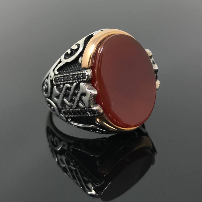 Handgemachte 925K Silber Achat Stein Herren Ring Mit Zirkonia Steine Auf Seiten-Hervorragende Geschenk von USAKARSILVER