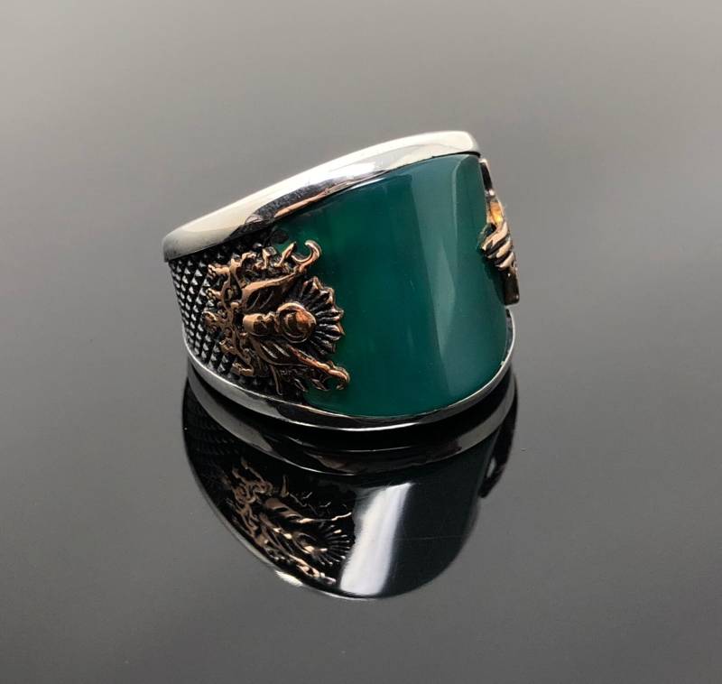 Handgemachte 925K Sterling Silber Smaragd Achat | Aqeeq Stein Mantel Der Arme Mann Ist Ring - Hervorragende Geschenk Handgemachte 925K Sterling Silber Smaragd Achat | Aqeeq Stein Mantel Der Arme Mann Ist Ring - Hervorragende Geschenk von USAKARSILVER