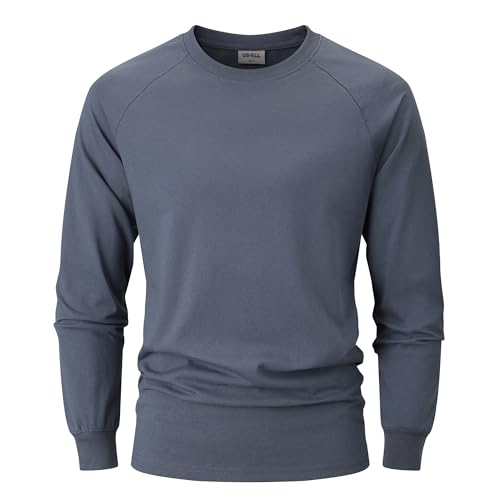 USALL Herren Langarmshirt aus Baumwolle Einfarbig Männer T-Shirt mit Langen Ärmeln Freizeithemd Vintage Casual Schwergewicht T Shirt(025 DarkBlue XXL) von USALL