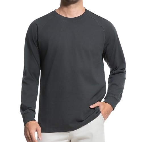 USALL Herren Langarmshirt aus Baumwolle Einfarbig Männer T-Shirt mit Langen Ärmeln Freizeithemd Vintage Casual Schwergewicht T Shirt(025 DeepGray XL) von USALL